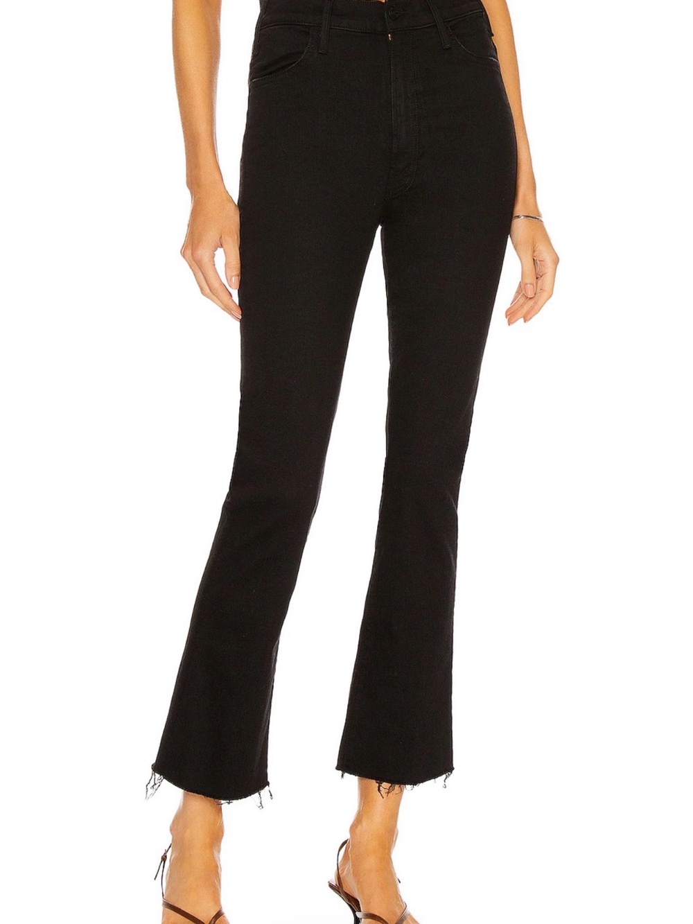 MOTHER Black High-Rise Cropped Flare Jeans